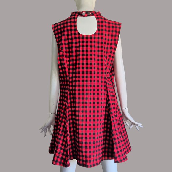 Royal Monk Rockabilly Goth Choker Neck w Spider Red Black Check Stretch Dress - Picture 2 of 11
